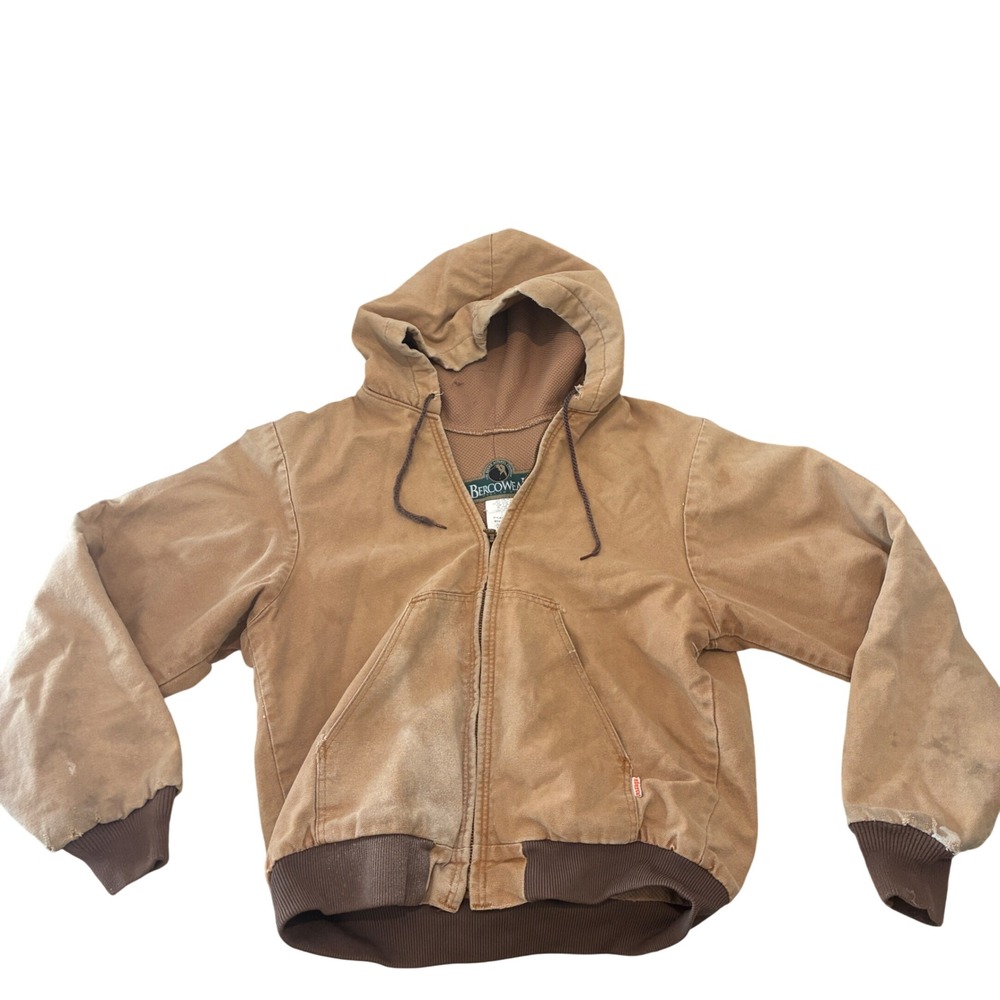 Kids Vintage Chore Coat Kids XL Distressed Brown Canvas w/ hood western prairie